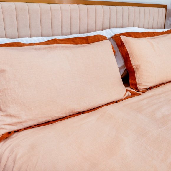 Sweet Palms-100% French Linen European Style Duvet Cover Set (Orange,Queen Size) - Picture 6 of 7